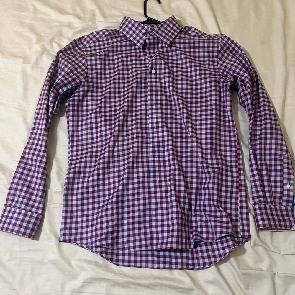 Red and White Checkered Long Sleeve Shirt